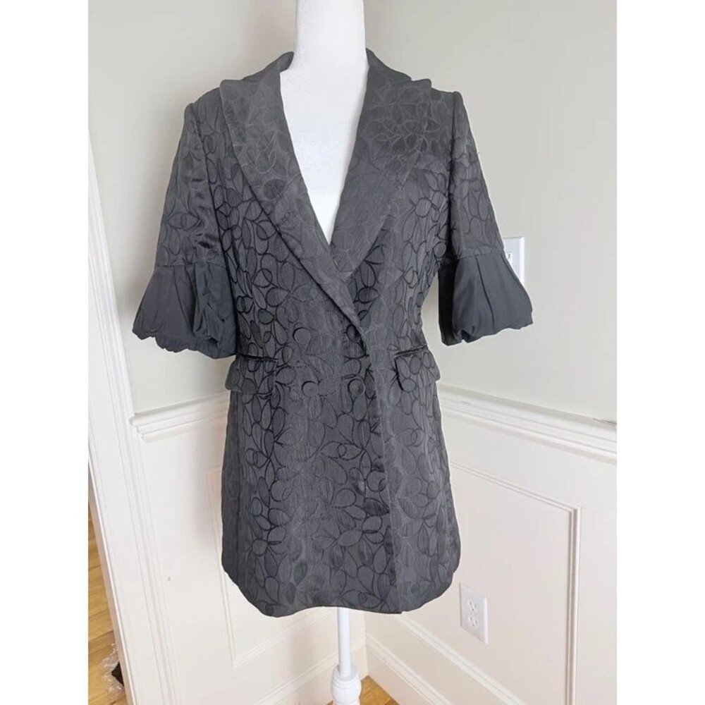 BCBG MaxAzria Black Jacquard Blazer Dress Size M Puff Sleeve